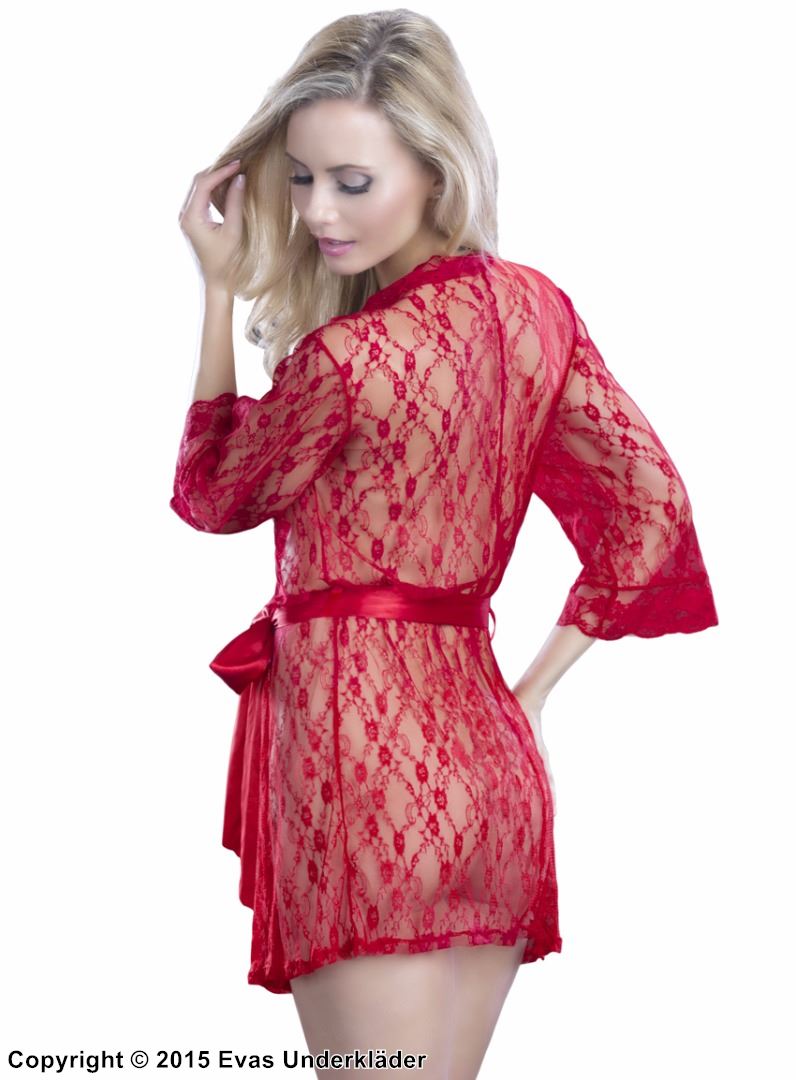 Lace robe with satin belt